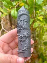Load image into Gallery viewer, Carved Natural Shungite Dragon Totem Point Tower