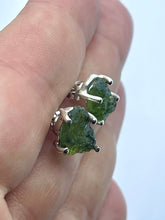 Load image into Gallery viewer, 925 Sterling Silver and Genuine Natural Czech Moldavite Crystal Rough Claw Stud Earrings