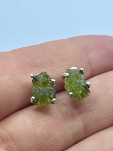 Load image into Gallery viewer, 925 Sterling Silver and Genuine Natural Czech Moldavite Crystal Rough Claw Stud Earrings