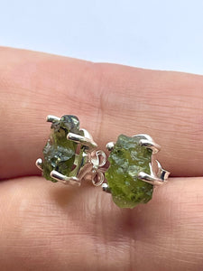 925 Sterling Silver and Genuine Natural Czech Moldavite Crystal Rough Claw Stud Earrings