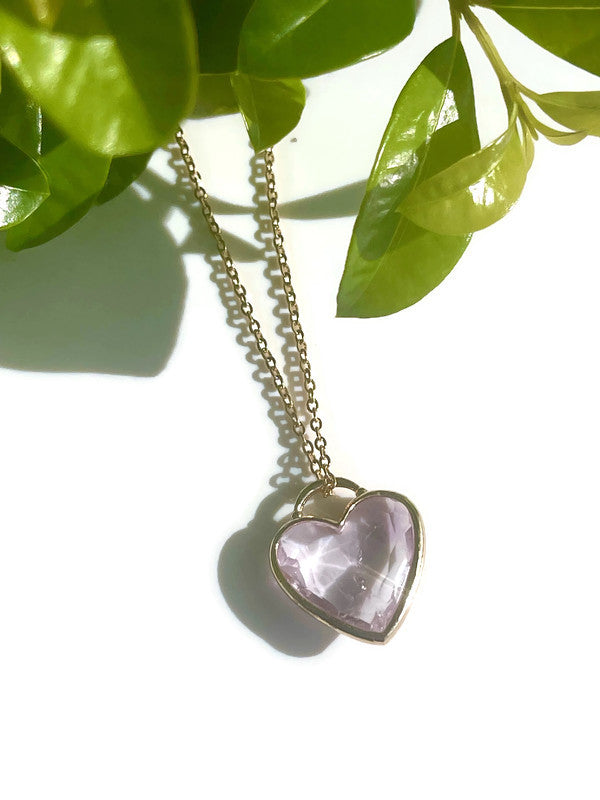 Faceted Crystal Heart Necklace - Amethyst