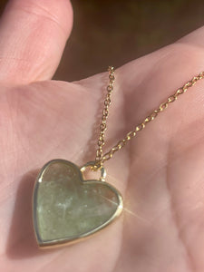 Faceted Crystal Heart Necklace - Green Strawberry Quartz