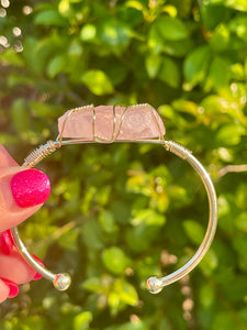 Wire Wrapped Rose Quartz Crystal Cuff Bracelet