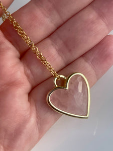 Faceted Crystal Heart Necklace - Rose Quartz