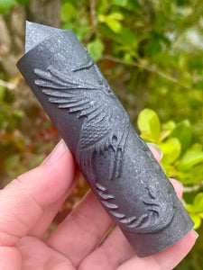 Carved Natural Shungite Phoenix Totem Point Tower