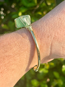 Wire Wrapped Green Fluorite Crystal Cuff Bracelet