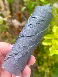 Carved Natural Shungite Phoenix Totem Point Tower