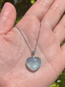 Natural Aquamarine Crystal Heart Shaped Necklace