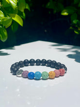 Load image into Gallery viewer, Lava Stone Seven Chakras Tree of Life Diffuser Beaded Stretch Bracelet