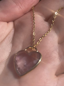 Faceted Crystal Heart Necklace - Amethyst