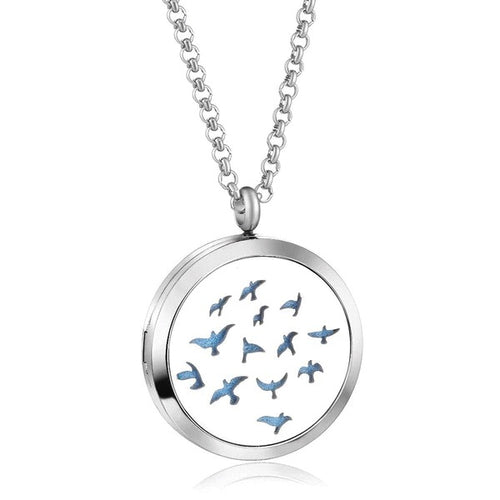 Surgical Steel Diffuser Lockets for Essential Oils with Gift Box - Birds Design