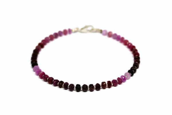 925 Sterling Silver Faceted Natural Ruby Ombre Bracelet