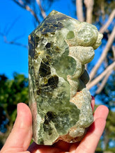 Load image into Gallery viewer, Large Semi Polished Botryoidal Rutilated Prehnite with Epidote Crystal Tower