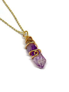 14 Carat Gold Filled Wire Wrapped Vera Cruz Amethyst Crystal Necklace