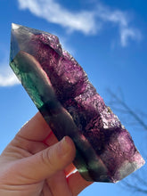 Load image into Gallery viewer, AAA Bright Green and Purple Cubic Fluorite Cluster Semi Polished Point
