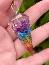 Load image into Gallery viewer, Large Premium Quality 7 Chakra Crystal Faceted Orgone Divination Pendulum