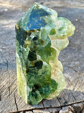 Load image into Gallery viewer, Large Semi Polished Botryoidal Rutilated Prehnite with Epidote Crystal Tower
