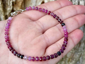 925 Sterling Silver Faceted Natural Ruby Ombre Bracelet