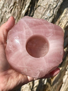Large A Grade Brazilian Rose Quartz Crystal Polished Tealight Candle Holder