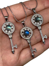 Load image into Gallery viewer, Pretty Labradorite and CZ Key Pendant Necklace