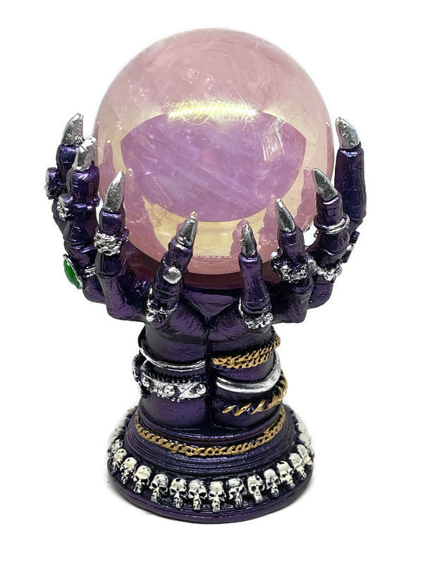 XXL Huge Angel Aura Rose Quartz Crystal Sphere in Spooky Monster Claws Premium Display Stand