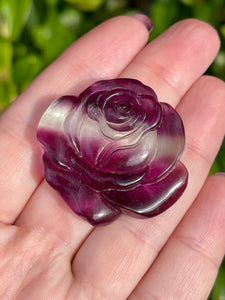 Carved Green and Purple Fluorite Crystal Rose