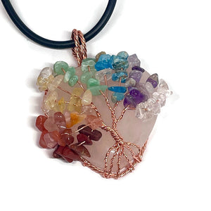 Wire Wrapped Seven Chakra Crystal Tree of Life Necklace