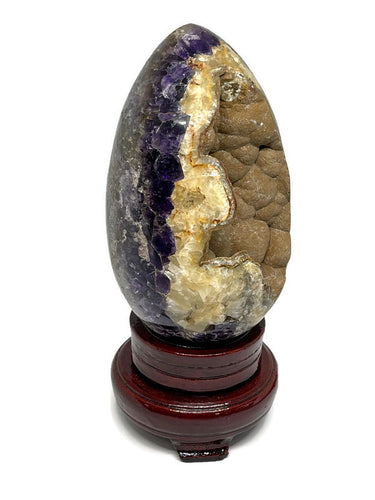 15 Cm Unique Amethyst Cluster Geode Crystal Egg with Botryoidal Chalcedony