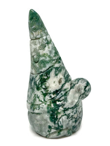 Large Hand Carved Natural Moss Agate Druzy Geode Crystal Garden Gnome