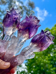 XL Hand Carved AAA Long Stemmed Amethyst Crystal Roses