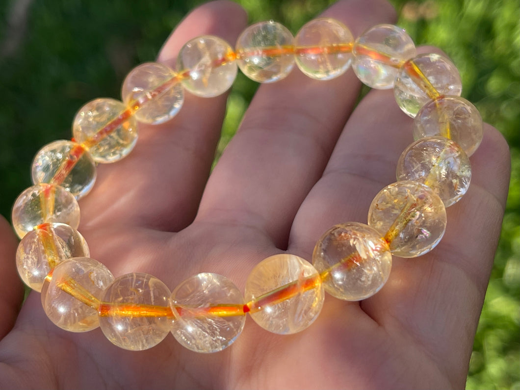 12 mm Light Citrine Crystal Beaded Bracelet