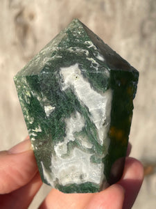 Moss Agate Druzy Geode Polished Point