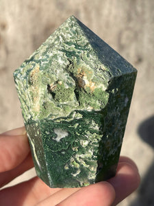 Moss Agate Druzy Geode Polished Point
