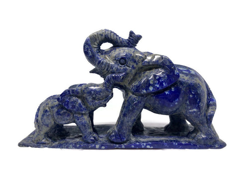 17 CM hand carved Lapis Lazuli Mother Elephant and Baby Calf