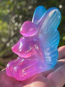 Hand Carved Rose and Aqua Aura Quartz Crystal Butterfly Fairy Spirit