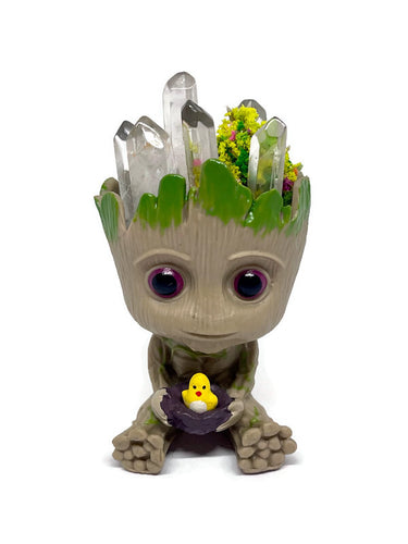 Baby Nature Spirit Figurine with Clear Quartz Crystal