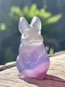 Hand Carved Lavender Fluorite Crystal Bunny Rabbit