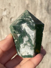 Load image into Gallery viewer, Moss Agate Druzy Geode Polished Point