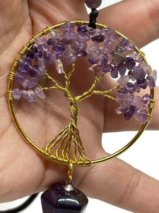 Beautiful Wire Wrapped Amethyst Crystal Tree of Life Pendulum Necklace