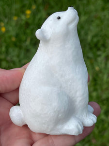 Sparkling White Marble Friendly Polar Bear Carving (Large)