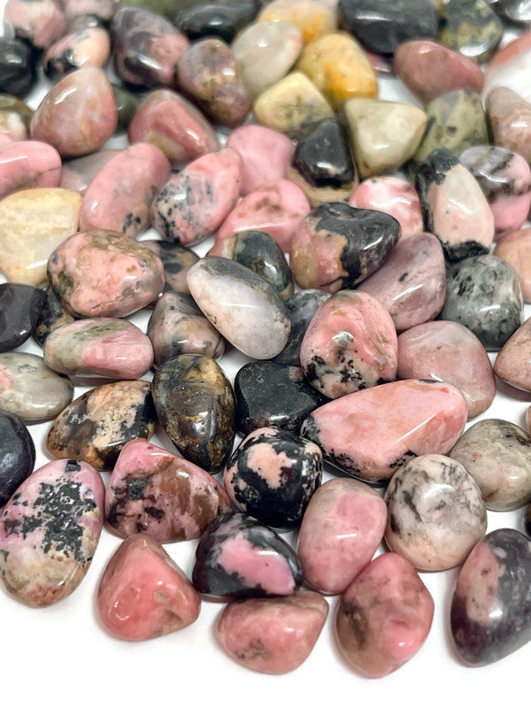 Tumbled Pink Rhodonite Crystal Chips - large (100g)