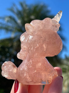 Hand Crafted Rose Quartz Crystal Resin Unicorn