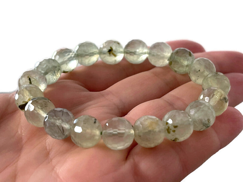 Premium Quality Faceted Rutilated Prehnite with Epidote Beaded Bracelet