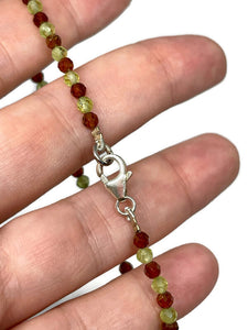 925 Sterling Silver Faceted Natural Hessonite Garnet and Peridot Crystal Bracelet