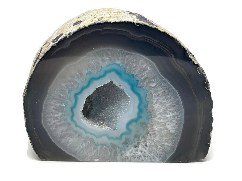 Large Sparkling Teal Blue Agate Druze Geode Cave
