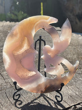 Load image into Gallery viewer, Large Sparkling Druzy Agate Crescent Moon Fairy Carving