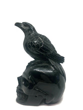 Load image into Gallery viewer, 19 Cm Hand Carved Black Obsidian Crystal Raven Skull