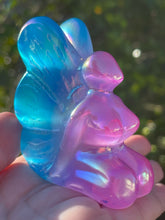 Load image into Gallery viewer, Hand Carved Rose and Aqua Aura Quartz Crystal Butterfly Fairy Spirit