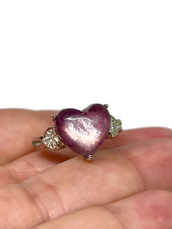 Premium Quality Purple Lepidolite Mica Heart Ring