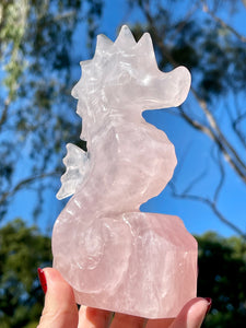 Large 6” High Quality Rose Quartz Seahorse Carving #1